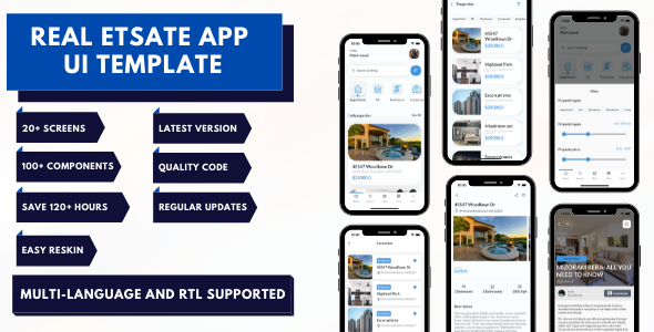 Real estate UI Template Flutter + iOS + Android app
