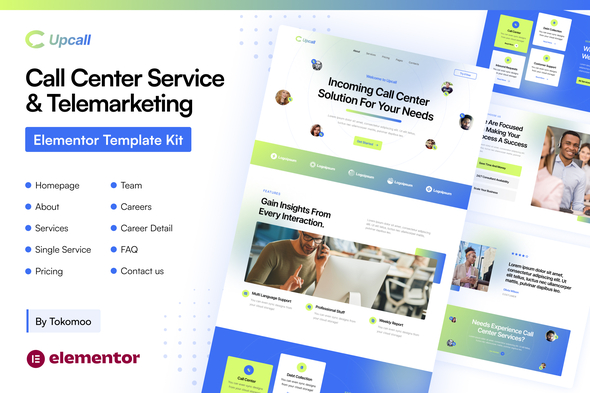 Upcall – Call Center Service & Telemarketing Elementor pro Template Kit